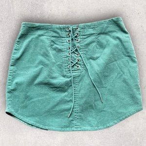 ⭐️ Forever 21 Womens Sm green/teal Cordoroy Mini Skirt with Stretch Waist & Tie